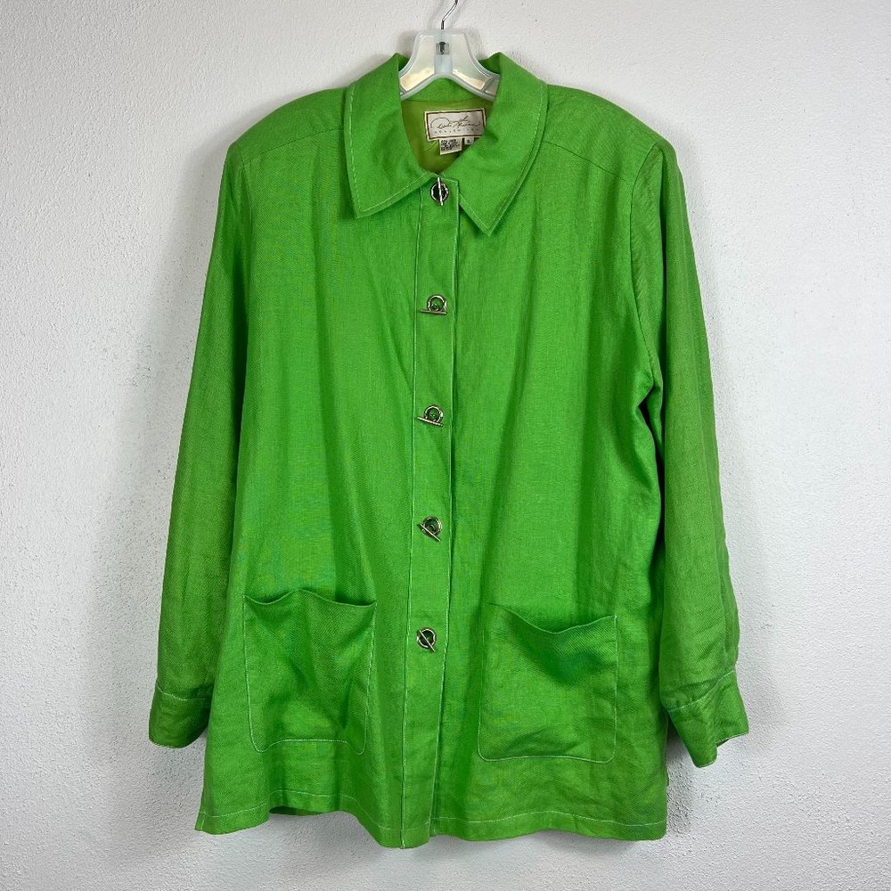 VINTAGE DIANE GILMAN COLLECTION BLAZER SIZE: XL BRIGHT GREEN WITH PATCH POCKETS